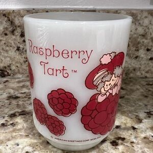 Vintage Fire King American Greeting Raspberry Tart milk glass mug.